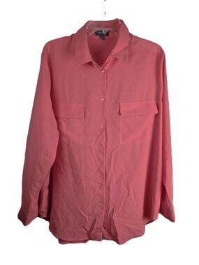 Madison Curvy Blouse Womens 2X Pink Salmon Basic Button Up Long Sleeve Plus Size
